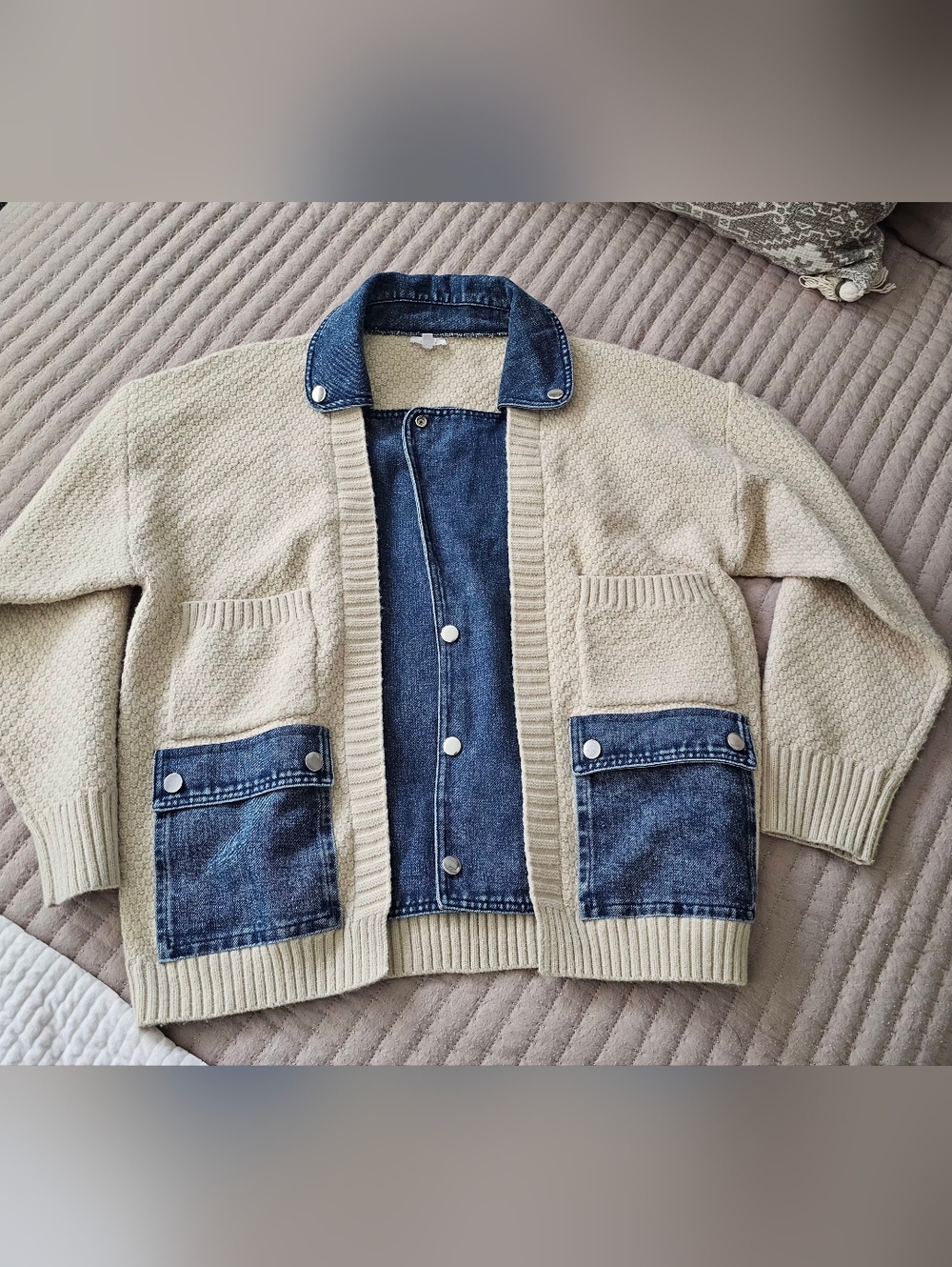 Cotton BLEND Cardigan With Denim Trim